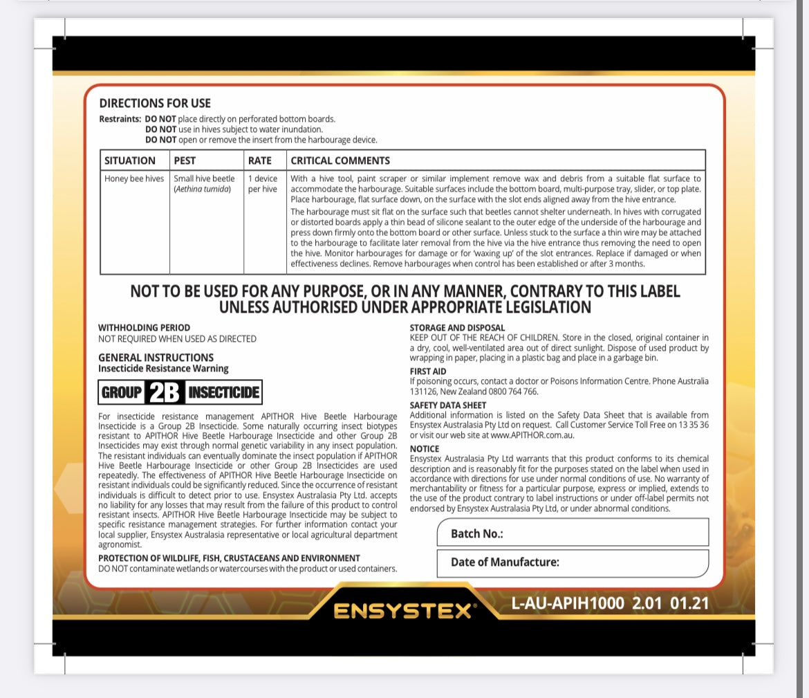 Apithor Hive Beetle Harbourage 1 Unit (11g)