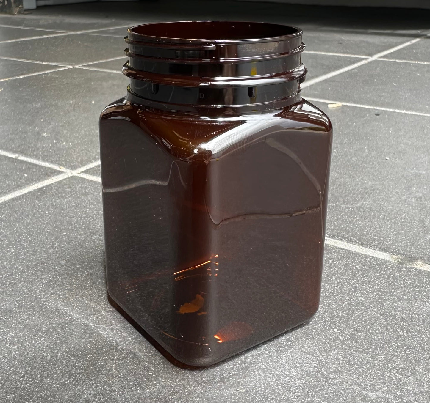 500g PET Square Jar & TE Lid - AMBER
