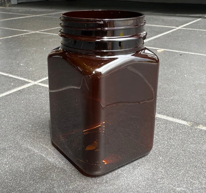 500g PET Square Jar & TE Lid - AMBER