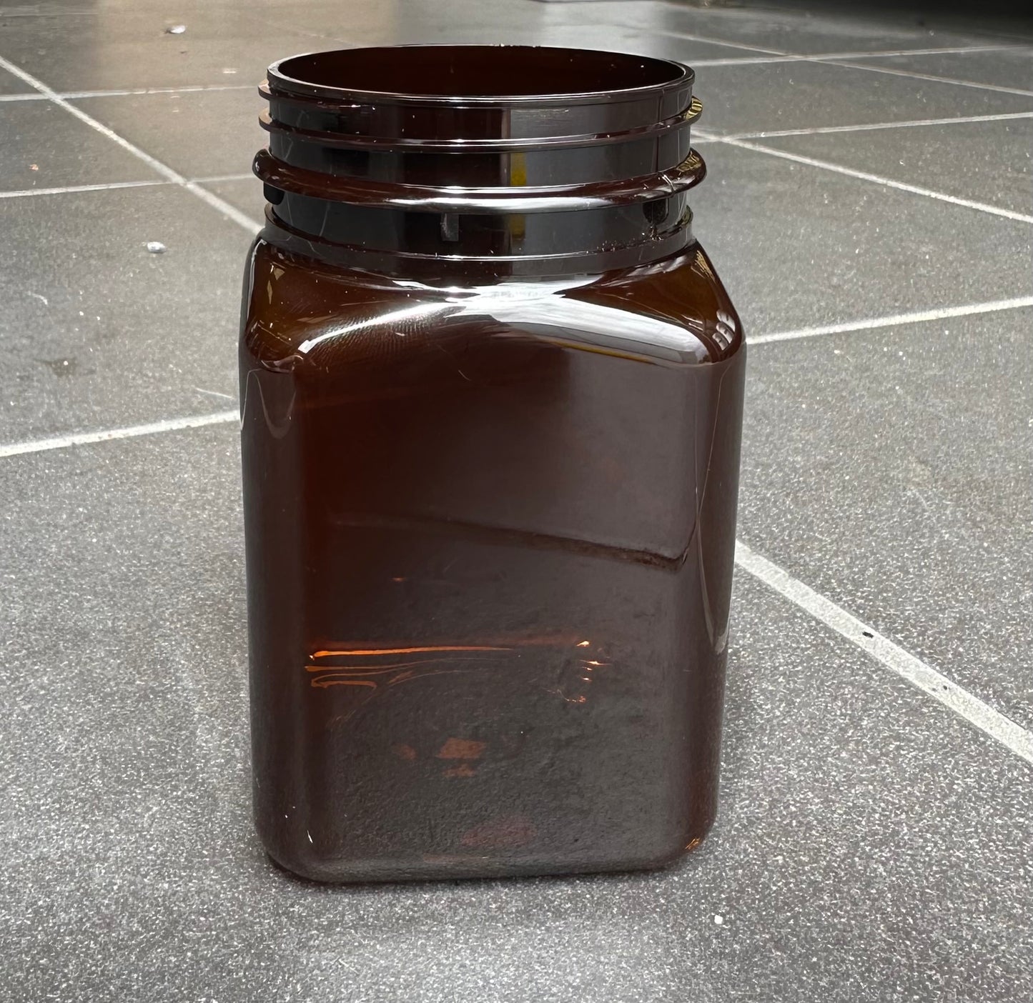 500g PET Square Jar & TE Lid - AMBER